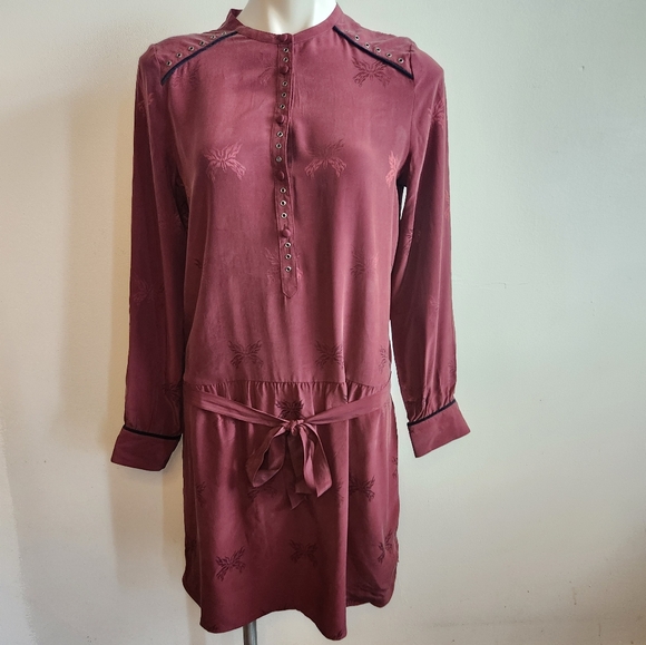 Zadig & Voltaire Burgundy Silk Butterfly Dress Size Large - Picture 1 of 5